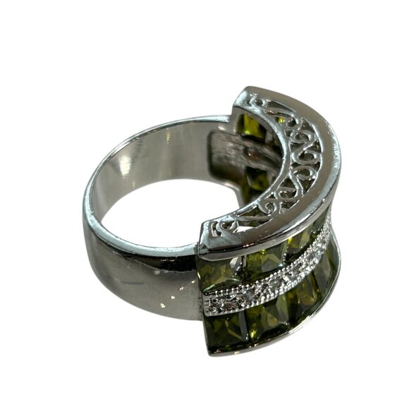 Park Lane Ring Silver Tone Green Crystal Band Statement Cocktail Jewelry 8.5 - Picture 6 of 11